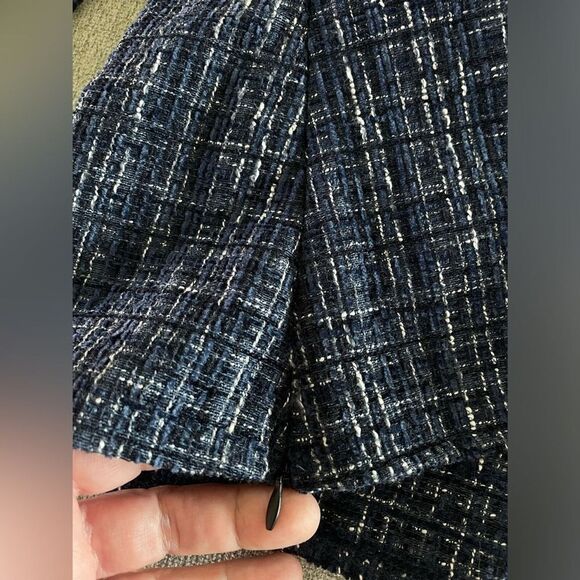 ZARA Navy Tweed Off Shoulder 3/4 Bell Sleeve Cropped Top Blouse Size Small NEW - Picture 5 of 10